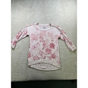 Sonoma Sweater Womens XS‎ Pink White Floral Print 3/4 Sleeve Pullover Casual XS